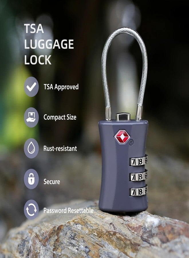 UP Security TSA Locks for Luggage, Small Combination Padlock with Cable, Luggage Locks TSA Approved for International Travel Essentials, Suitcase, Backpack Zipper, Locker, Flight Attendant Accessories - Image 3